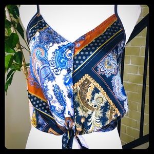 H&M multi-color tank top with tie waist. Size 4.